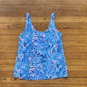 Lilly Pulitzer Blue & Pink Abstract Floral Tank Pink Label